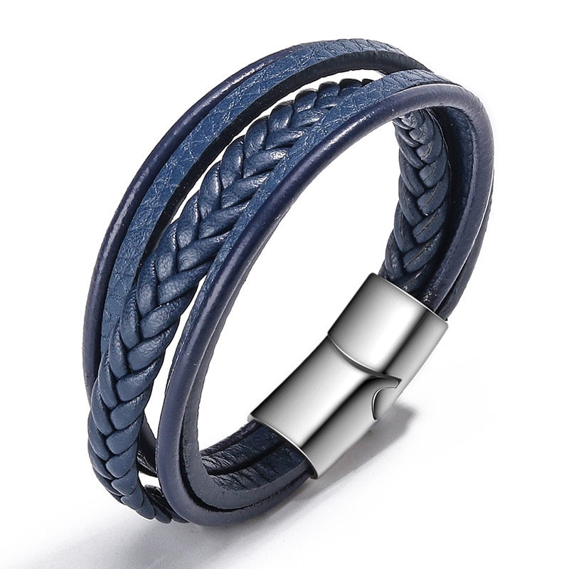 Braided Blue Color Leather Bracelets for Men