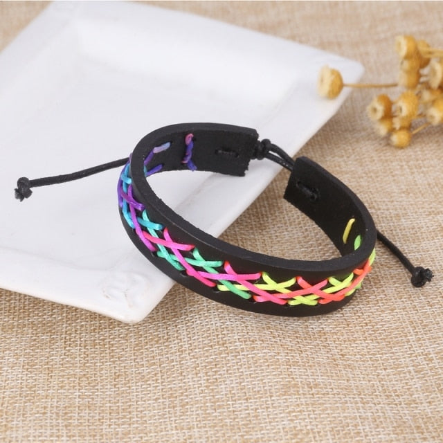 Braided Blue Color Leather Bracelets for Men