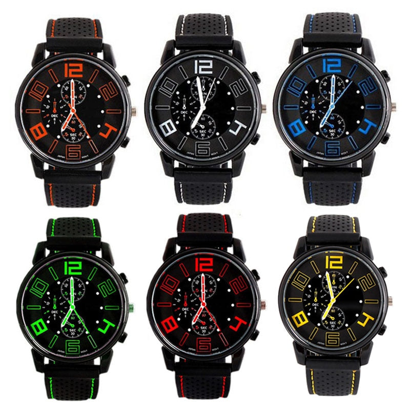Men Quartz Analog  Silicone Strap Band Round Dial Sport Wristwatch