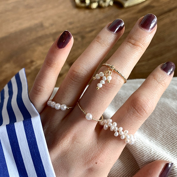 Anillos de perlas naturales de agua dulce con 4 diseños