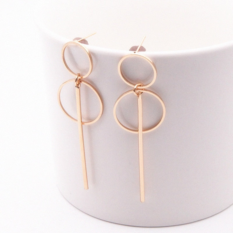 Punk Simple Gold Silver Color Long Section Tassel Pendant  Earrings