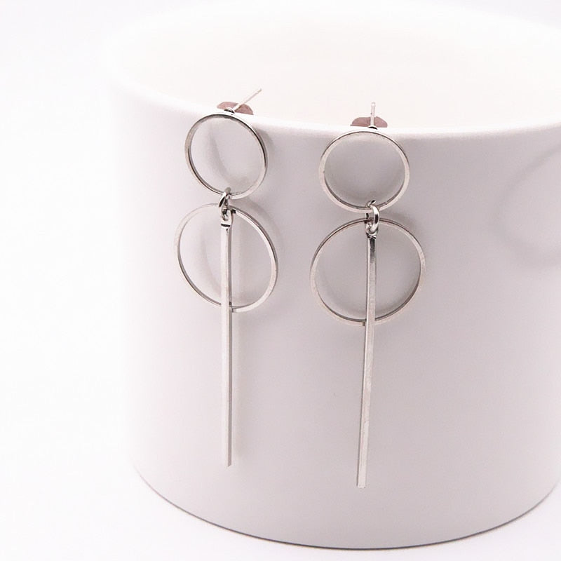 Punk Simple Gold Silver Color Long Section Tassel Pendant  Earrings