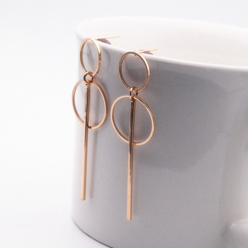 Punk Simple Gold Silver Color Long Section Tassel Pendant  Earrings
