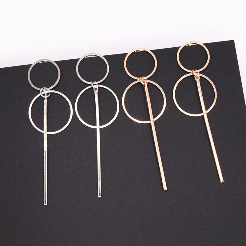 Punk Simple Gold Silver Color Long Section Tassel Pendant  Earrings