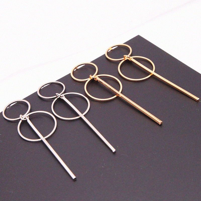 Punk Simple Gold Silver Color Long Section Tassel Pendant  Earrings