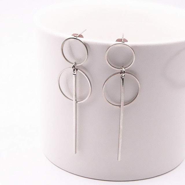 Punk Simple Gold Silver Color Long Section Tassel Pendant  Earrings