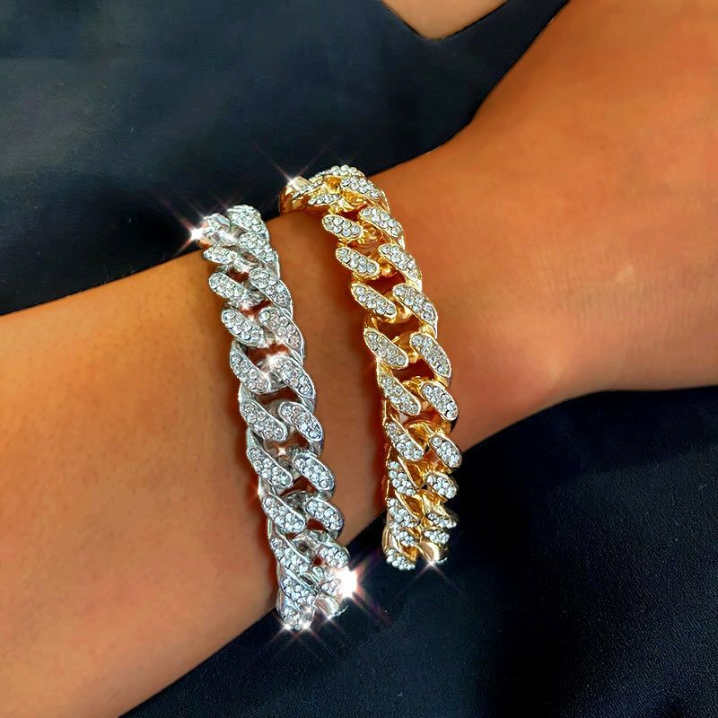 Luxury 12mm Iced Out Cuban Link Chain Bracelet for Women