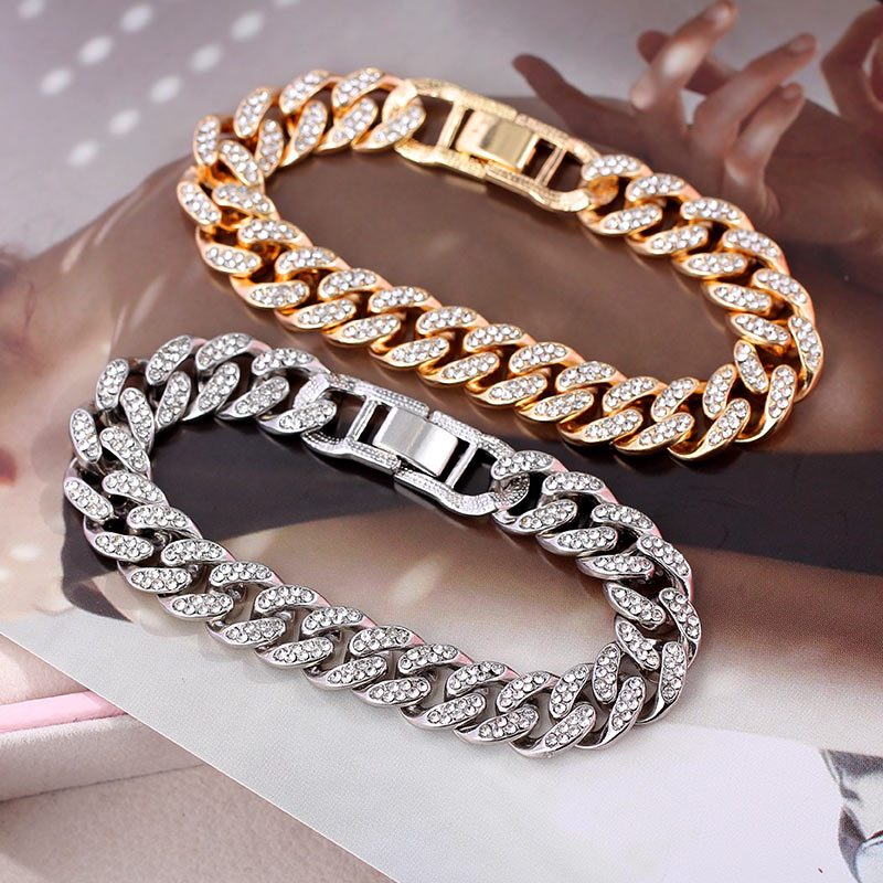 Luxury 12mm Iced Out Cuban Link Chain Bracelet for Women