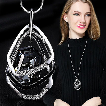 Gold Silver Color Rhinestone Long Necklace