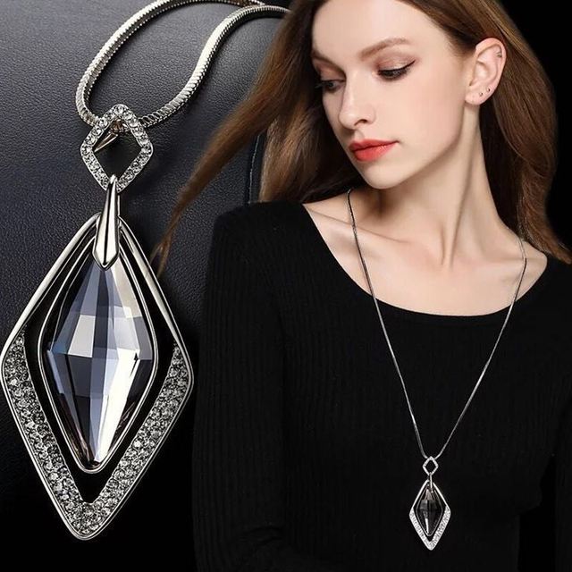 Gold Silver Color Rhinestone Long Necklace