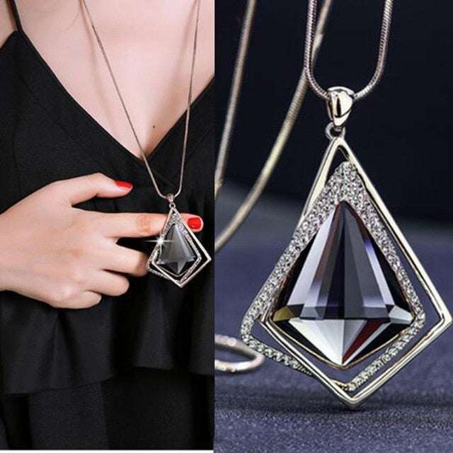 Gold Silver Color Rhinestone Long Necklace