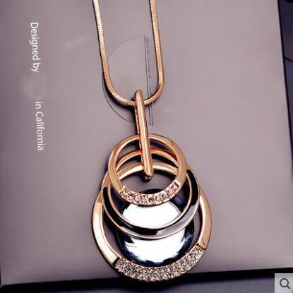 Gold Silver Color Rhinestone Long Necklace