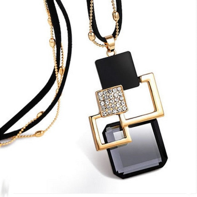 Gold Silver Color Rhinestone Long Necklace
