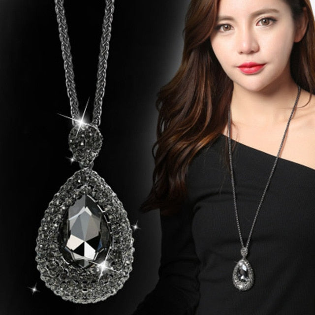 Gold Silver Color Rhinestone Long Necklace