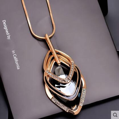 Gold Silver Color Rhinestone Long Necklace