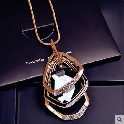 Gold Silver Color Rhinestone Long Necklace