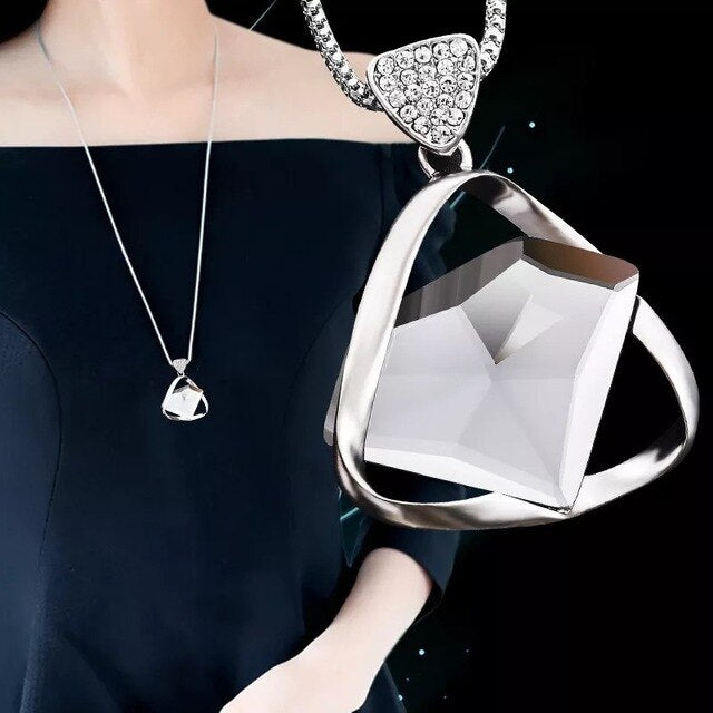 Gold Silver Color Rhinestone Long Necklace