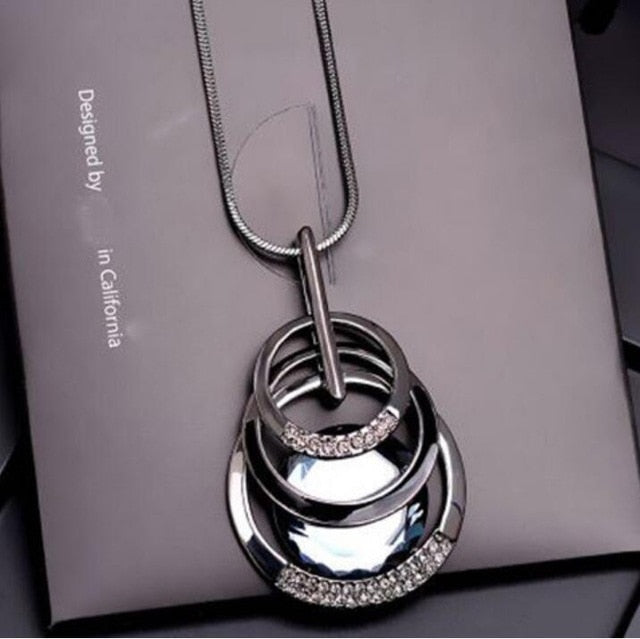 Gold Silver Color Rhinestone Long Necklace
