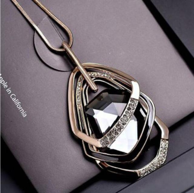 Gold Silver Color Rhinestone Long Necklace
