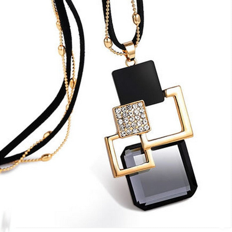 Gold Silver Color Rhinestone Long Necklace