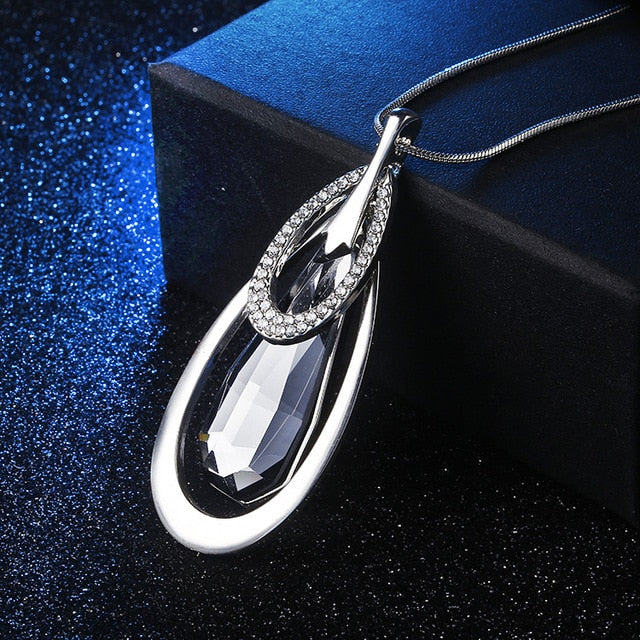 Gold Silver Color Rhinestone Long Necklace