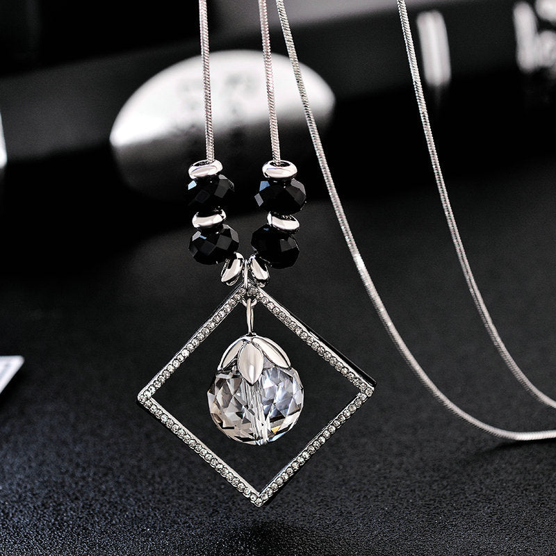 Gold Silver Color Rhinestone Long Necklace