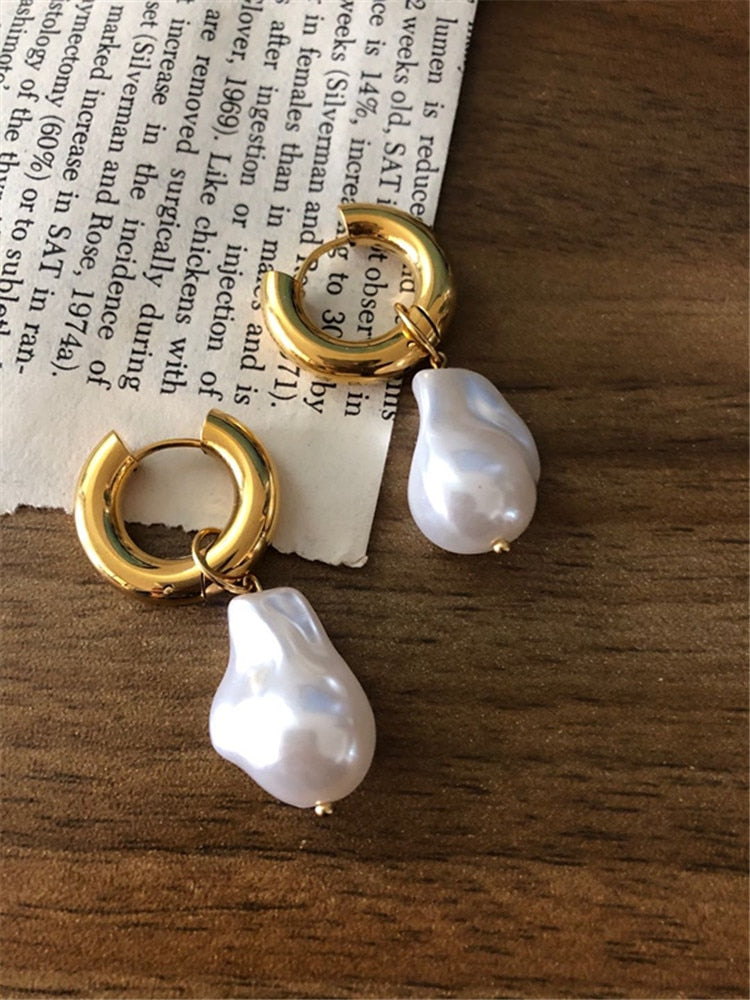 Circle Earrings New Vintage High Imitation Baroque Pearl Earrings