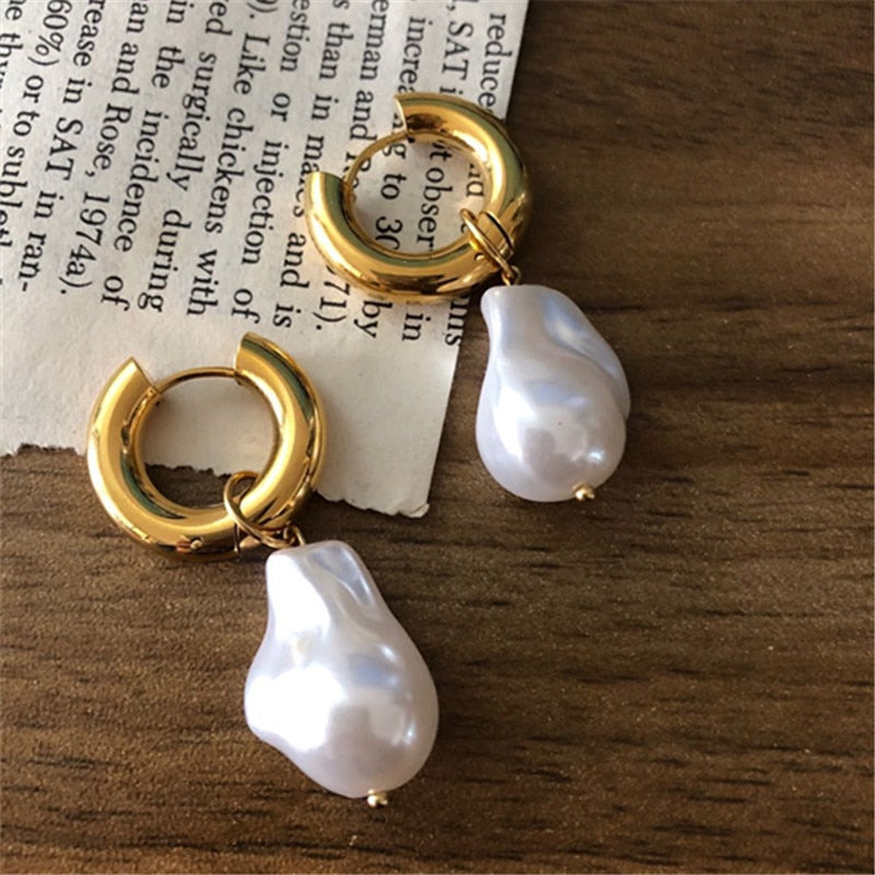 Circle Earrings New Vintage High Imitation Baroque Pearl Earrings