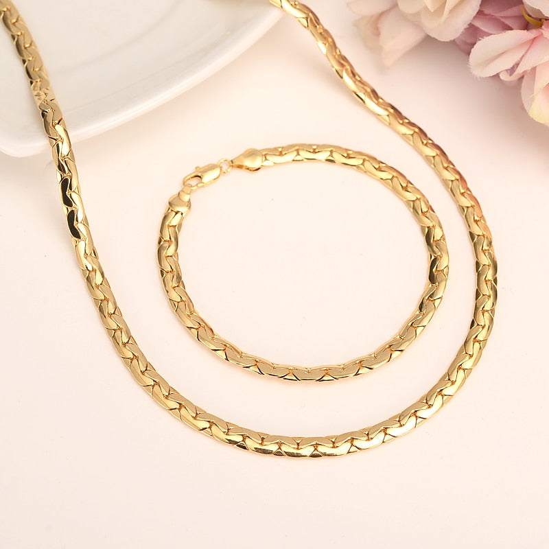 Trendy 7MM Width Cuban Chain Men Necklace Bracelet Jewelry Sets