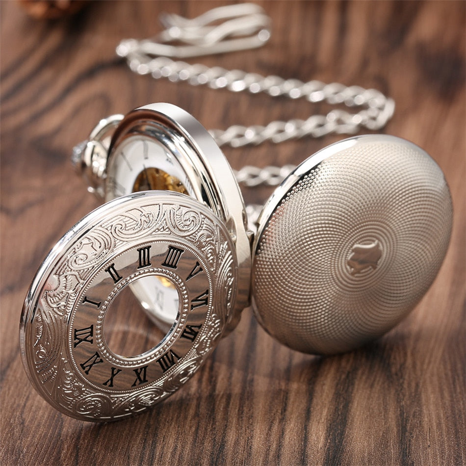 Vintage Silver Roman Number Mechanical Pocket Watch