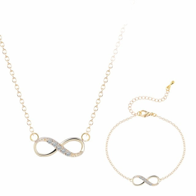 New Infinity Cross Crystal Dangle Bracelet Necklace Sets