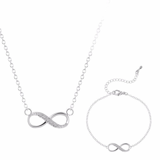 New Infinity Cross Crystal Dangle Bracelet Necklace Sets
