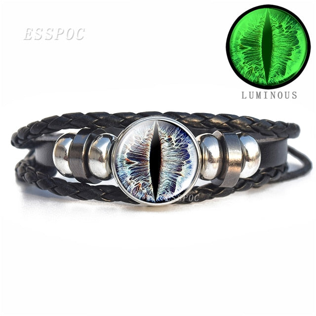 Evil Blue Eye Glass Dome Leather Bracelets