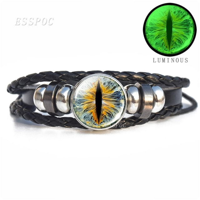 Evil Blue Eye Glass Dome Leather Bracelets