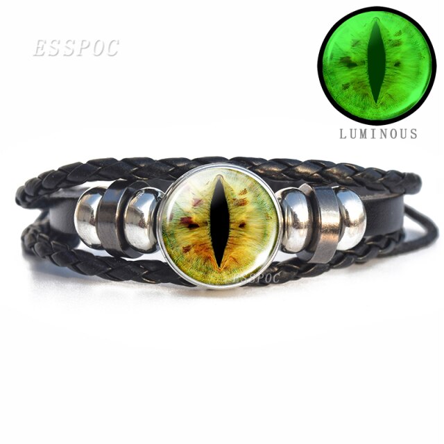 Evil Blue Eye Glass Dome Leather Bracelets