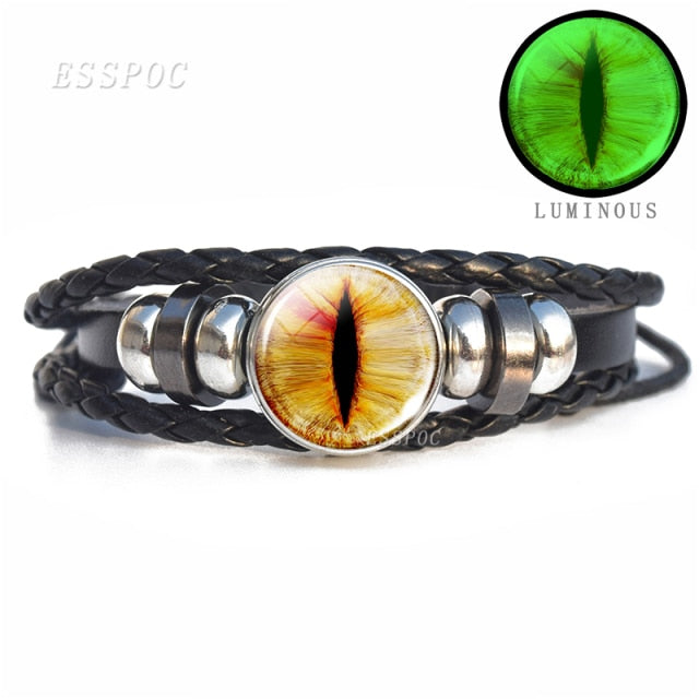 Evil Blue Eye Glass Dome Leather Bracelets