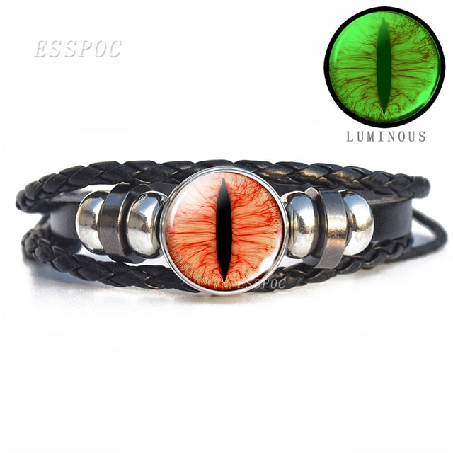 Evil Blue Eye Glass Dome Leather Bracelets