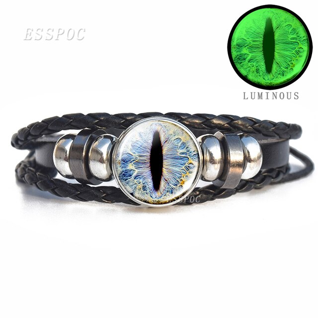 Evil Blue Eye Glass Dome Leather Bracelets