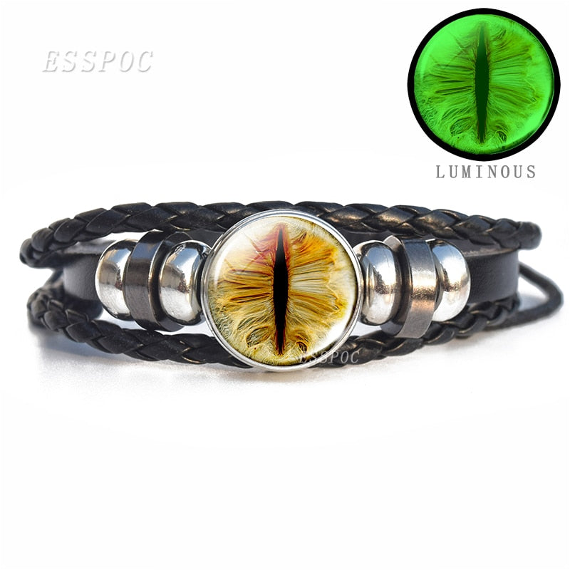 Evil Blue Eye Glass Dome Leather Bracelets