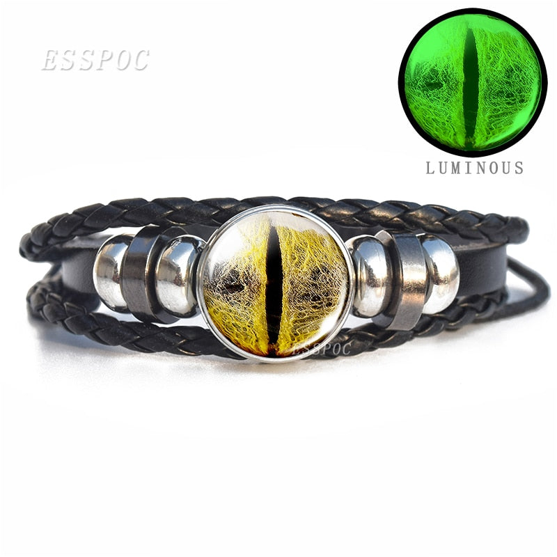 Evil Blue Eye Glass Dome Leather Bracelets