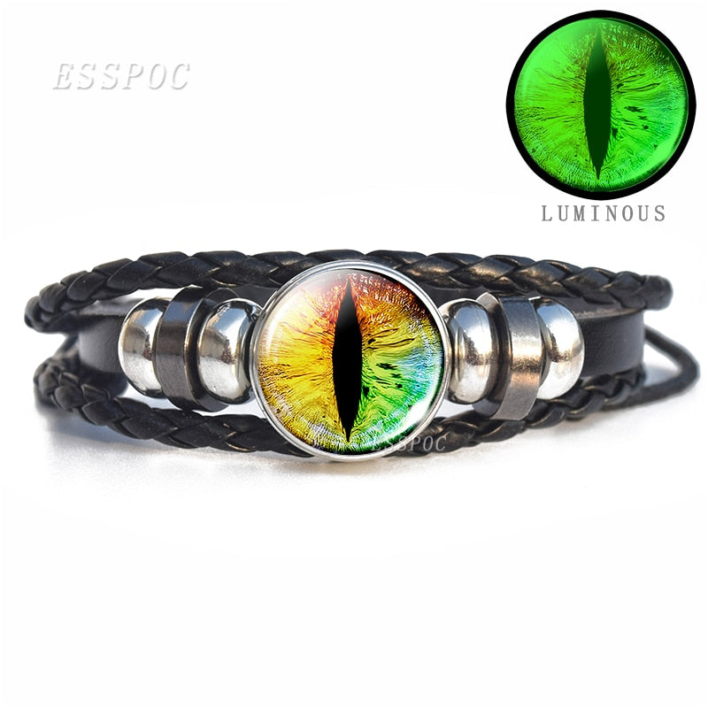 Evil Blue Eye Glass Dome Leather Bracelets