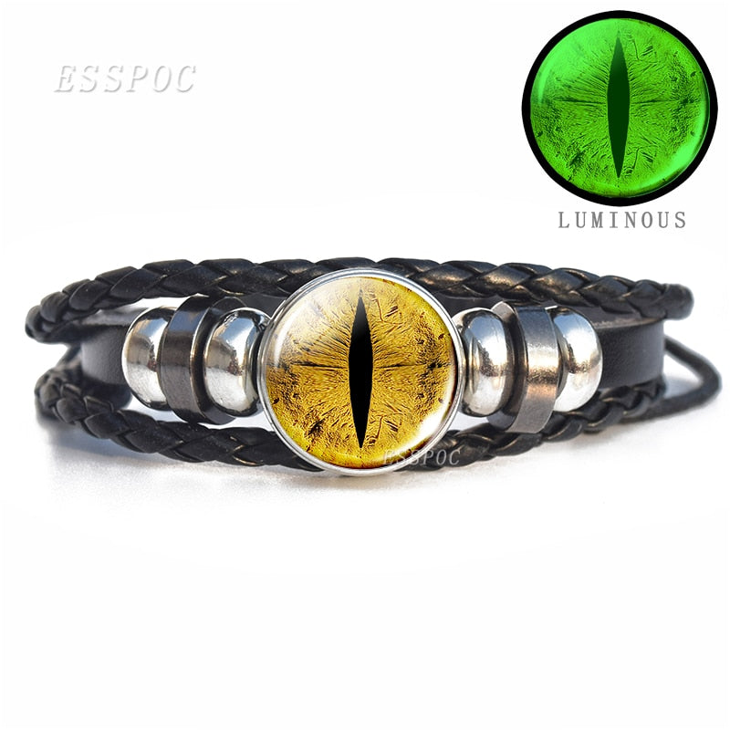 Evil Blue Eye Glass Dome Leather Bracelets