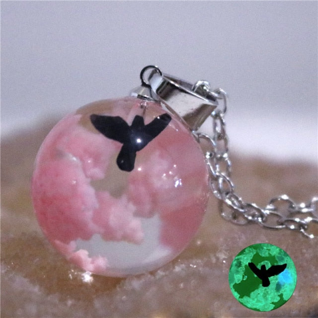 Chic Transparent Resin Rould Ball Moon Pendant Necklace