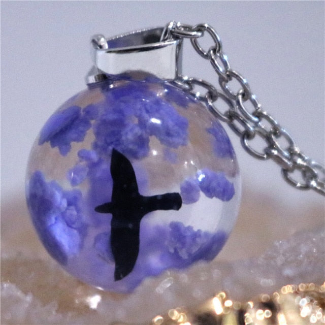 Chic Transparent Resin Rould Ball Moon Pendant Necklace