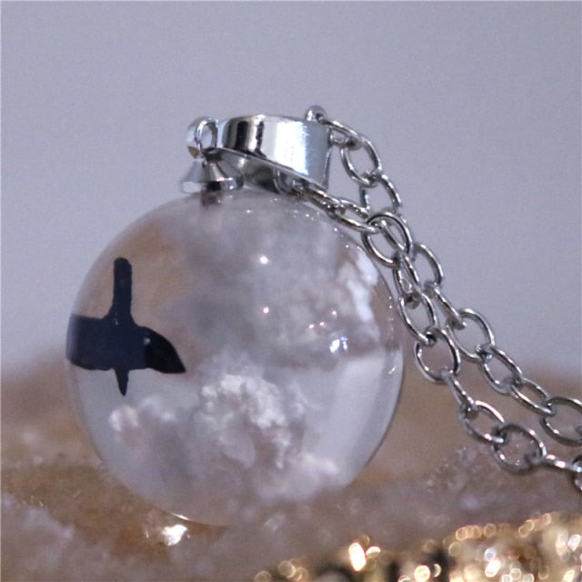 Chic Transparent Resin Rould Ball Moon Pendant Necklace