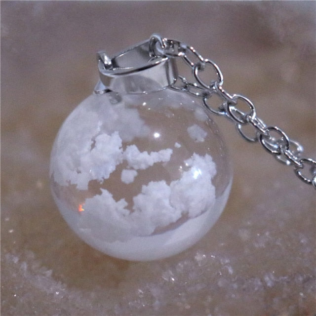 Chic Transparent Resin Rould Ball Moon Pendant Necklace
