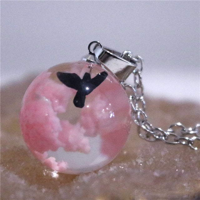 Chic Transparent Resin Rould Ball Moon Pendant Necklace