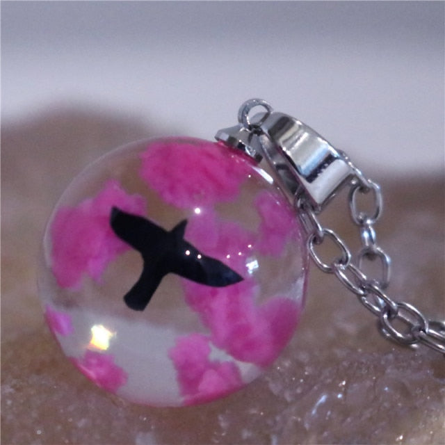 Chic Transparent Resin Rould Ball Moon Pendant Necklace