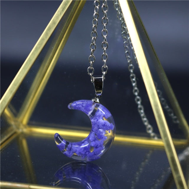 Chic Transparent Resin Rould Ball Moon Pendant Necklace