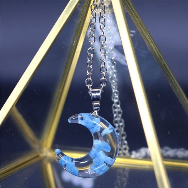 Chic Transparent Resin Rould Ball Moon Pendant Necklace